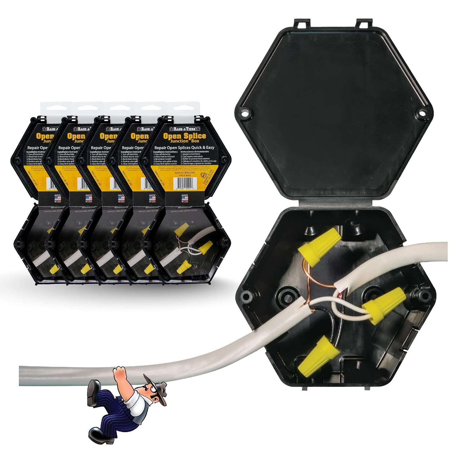 Open Splice Junction Box (5 Pack) (UL Listed), One-Piece Junction Box Splice Box