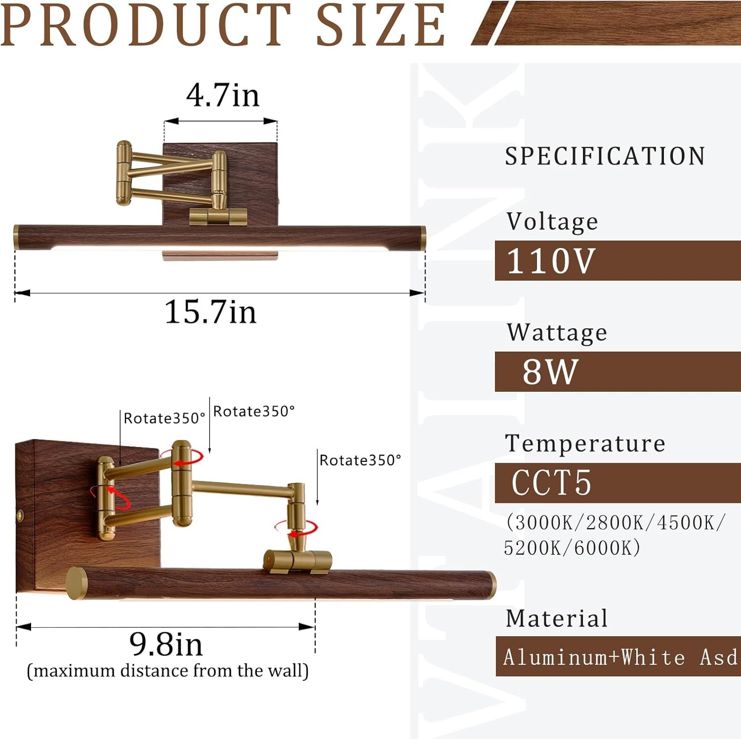 LED Picture Light, Hard-Wired Connection Dimmable Adjustable Artwork Light, 1...