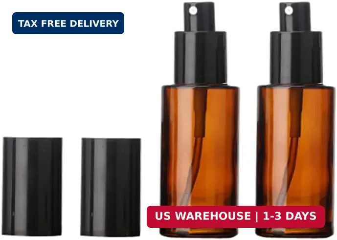 2Pcs 60ML/2oz Empty Amber Glass Fine Mist Spray Bottles Refillable Travel Makeup