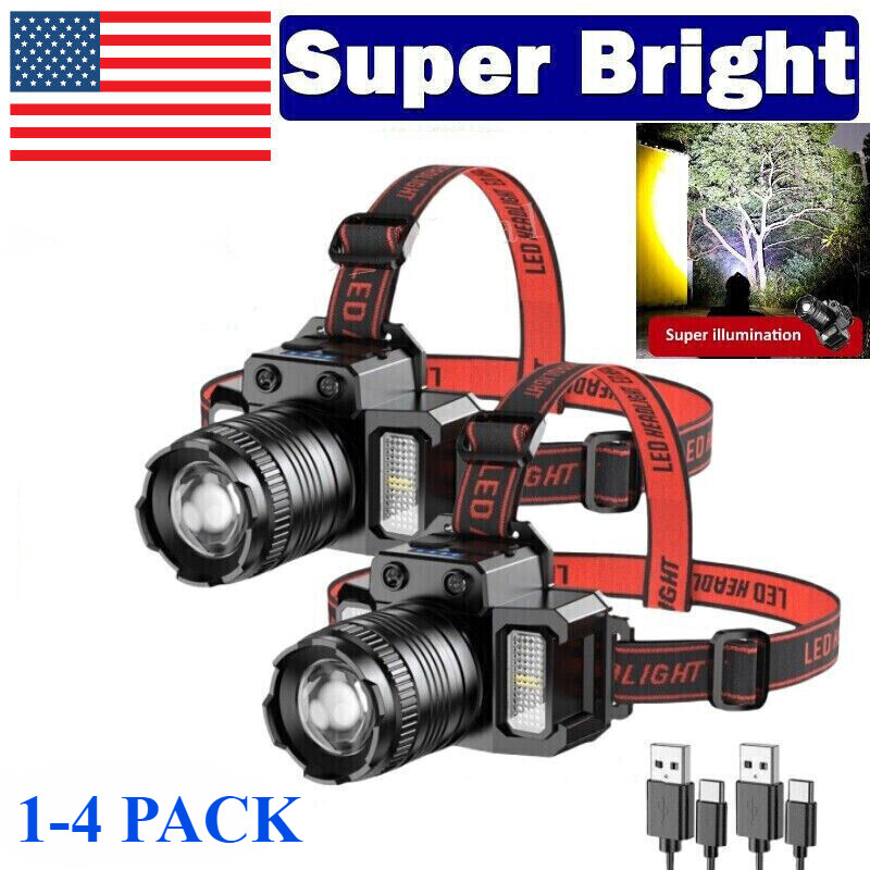 Linterna Frontal LED Super brillante Recargable USB Lampara de Cabeza Con Zoom