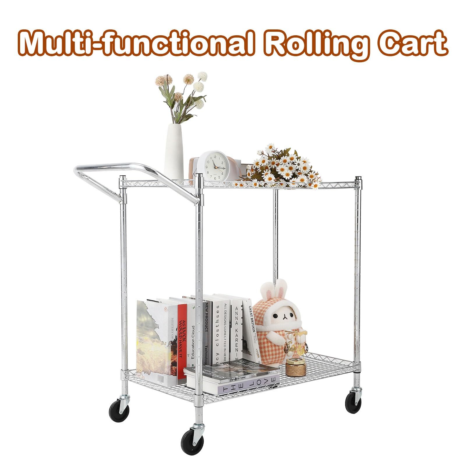 2-Tier Movable Storage Rack with Wheels Kitchen Storage Organizer Rolling Cart