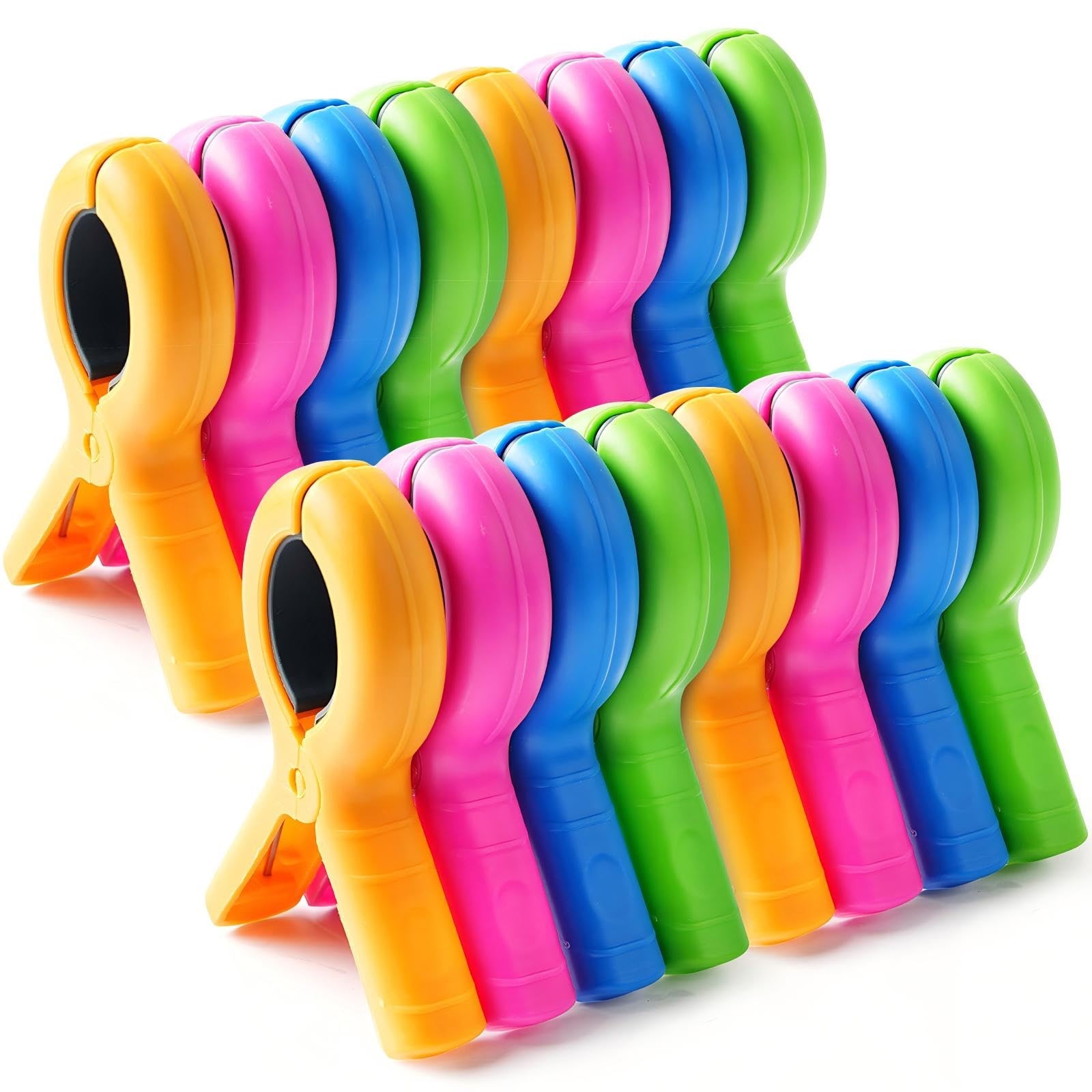 16 Pcs Beach Towel Clips for 3.7 inches, Pink, Green, Orange, Blue