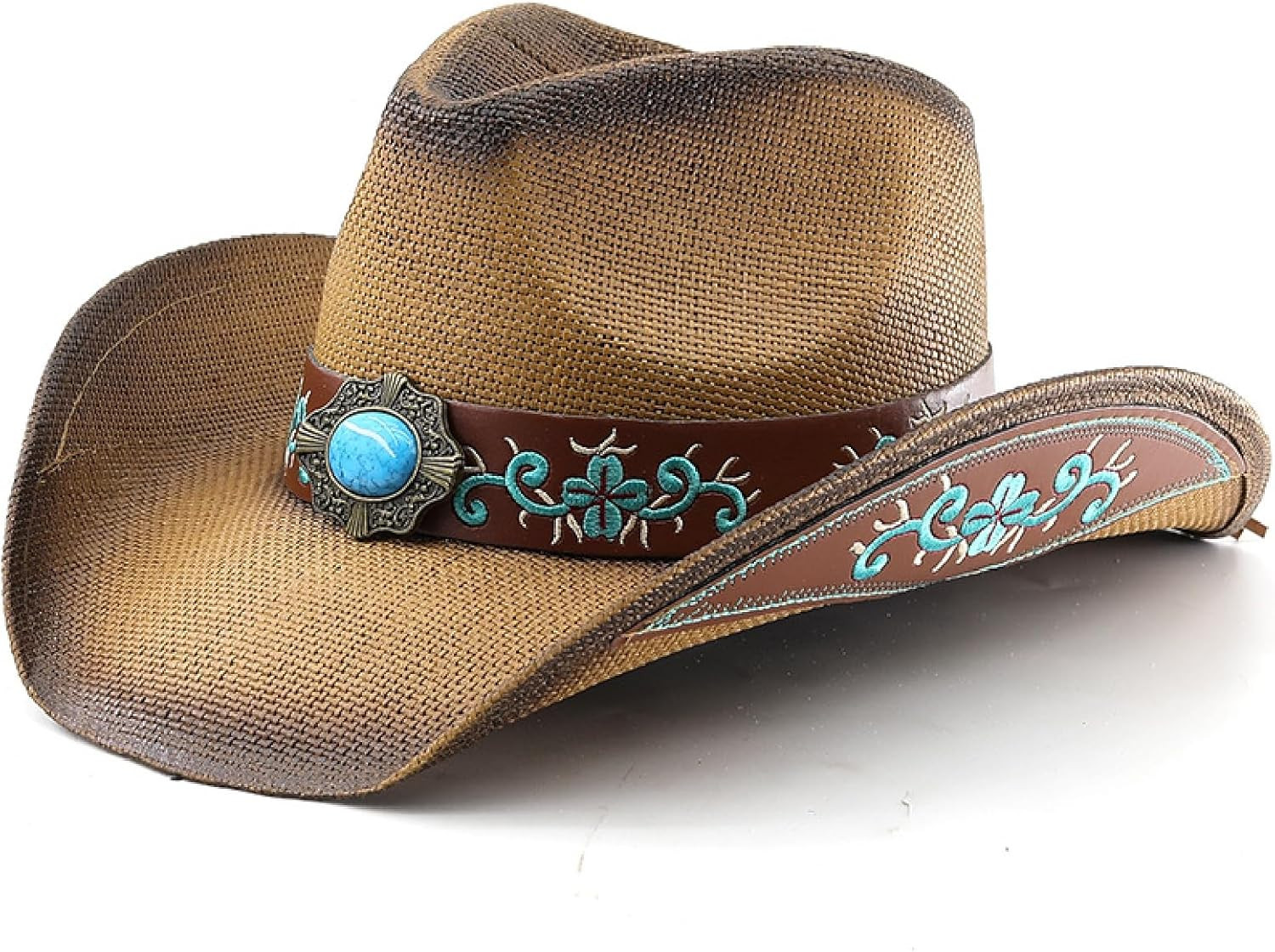 Men & Women'S Woven Straw Cowboy Cowgirl Hat New Western Style Classic Cowboy St