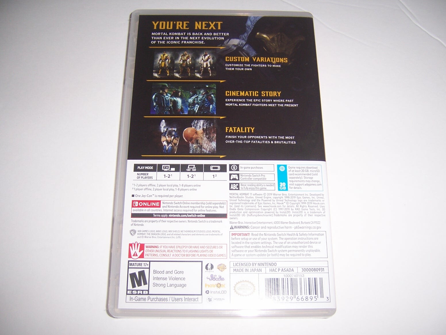 Original Box Case Insert Replacement Nintendo Switch Mortal Kombat 11