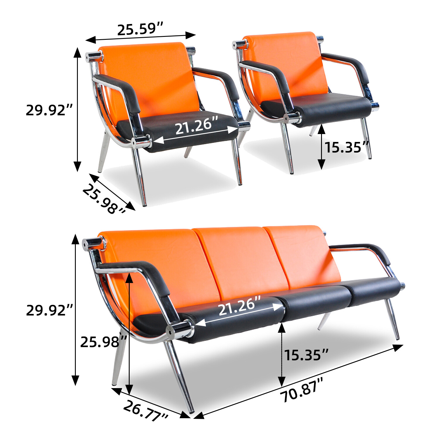 Office Reception Chair Set Leather Clinic Waiting Room Bench Visitor Guest Sofa