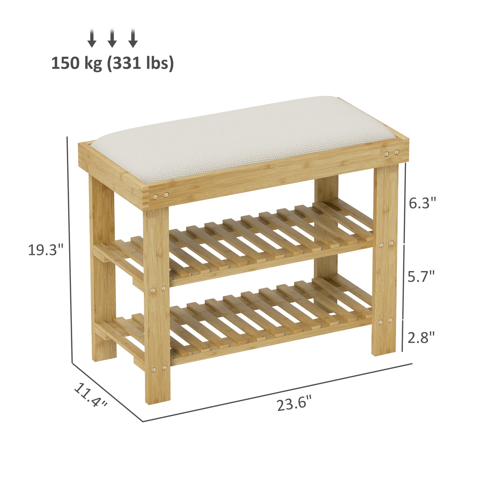 Entryway Shoe Rack Bench Bamboo Material with Seat