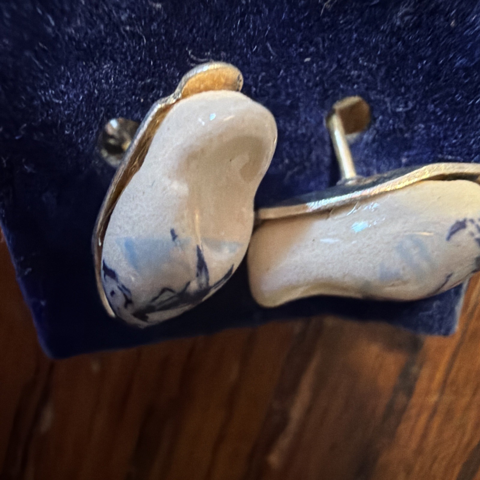 Vintage Deft Blue Clog Windmill Earrings Silver Studs