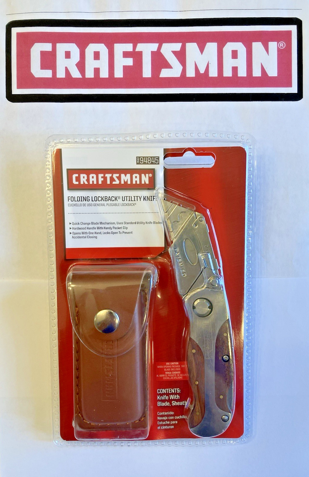 CRAFTSMAN 94845  FOLDING LOCKBACK UTILITY KNIFE WITH  LEATHER SHEATH