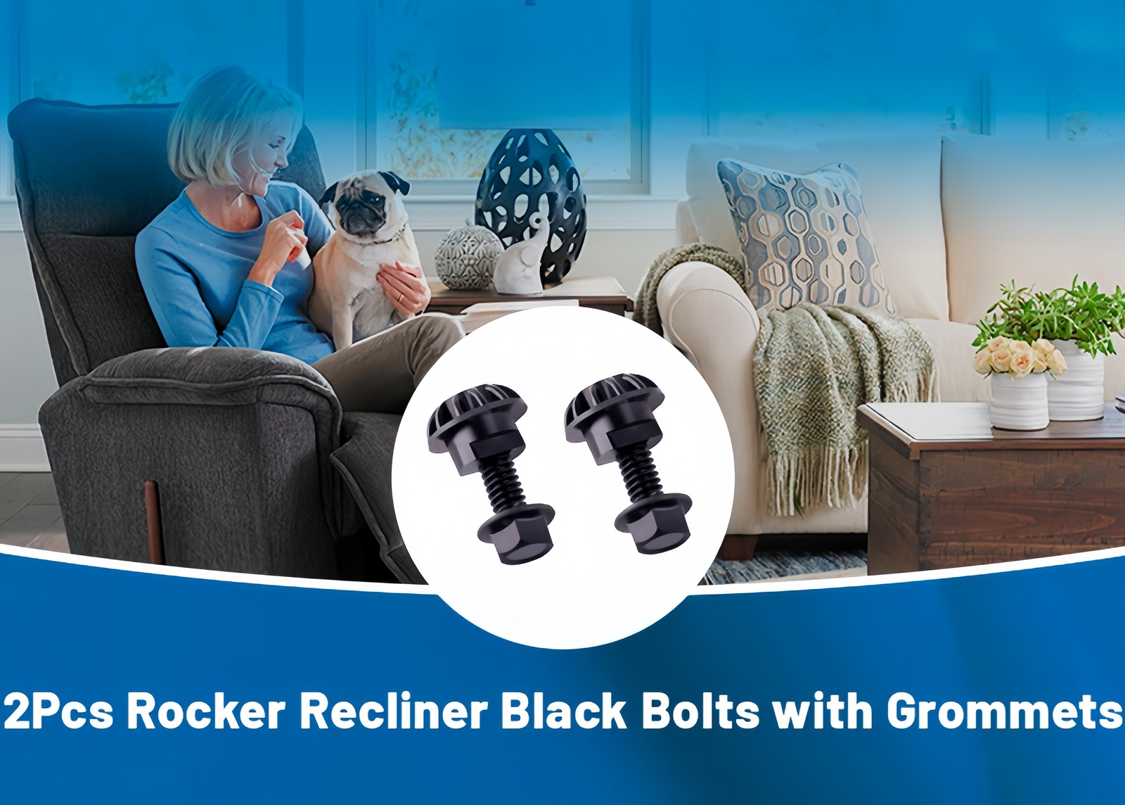 2 Pcs Black Bolts w/Grommets Fits Lazy Boy La-z-boy Rocker Recliner Deck Chair