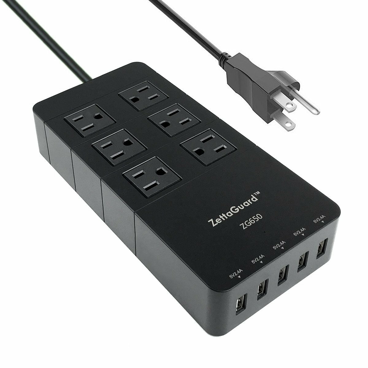 New Premium Power Strip Surge Protector- Multi-Outlet with 5 USB (5ft Long Cord)