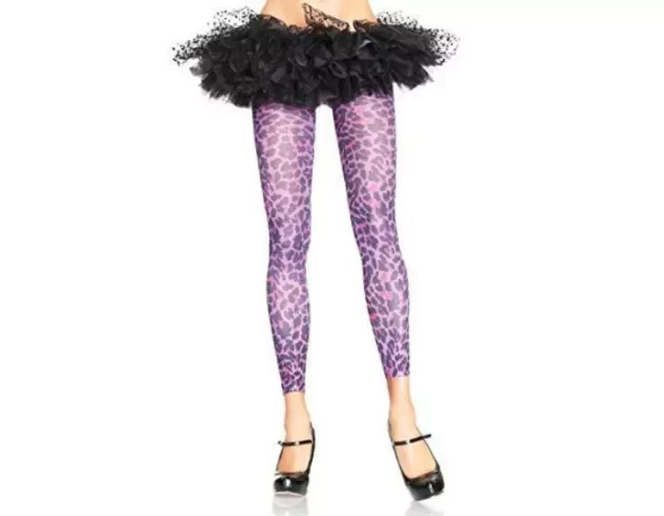Women's Purple Leopard Print Footless Tights Halloween Witch Costume Adult OSFM
