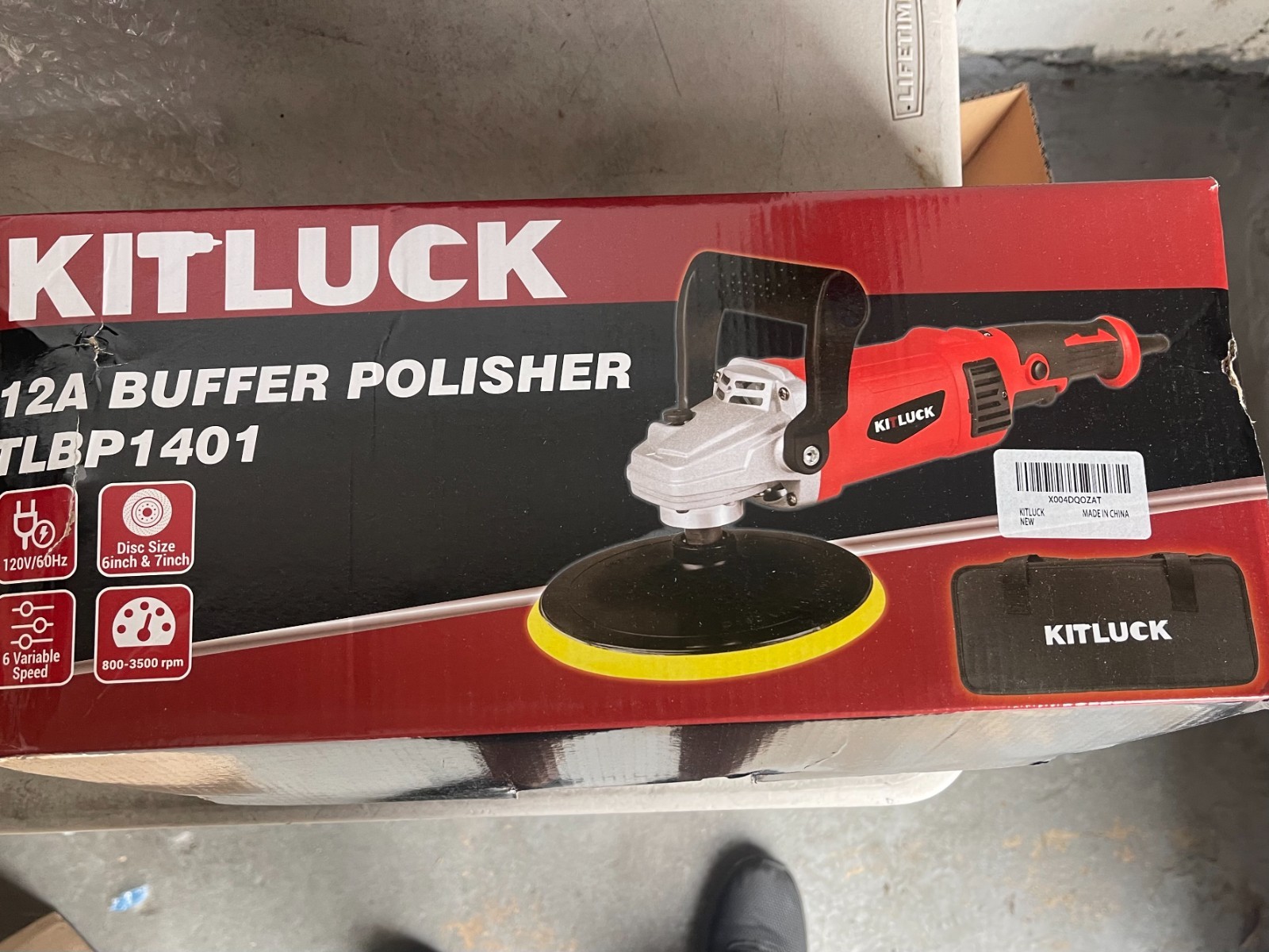 KITLUCK 12A Buffer Polisher TLBP1401 - 6" Disc, Variable Speed 800-3500rpm NWB