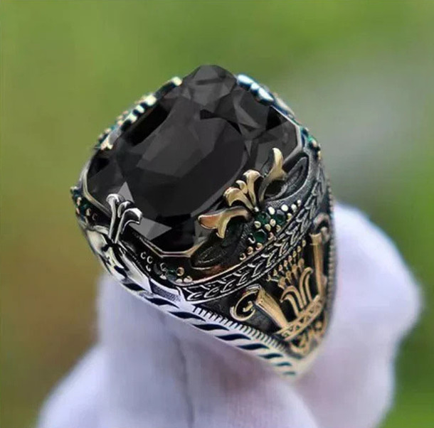 Silver Sterling Look Handmade Black Men's cubic zirconia Ring All Sizes Fashion