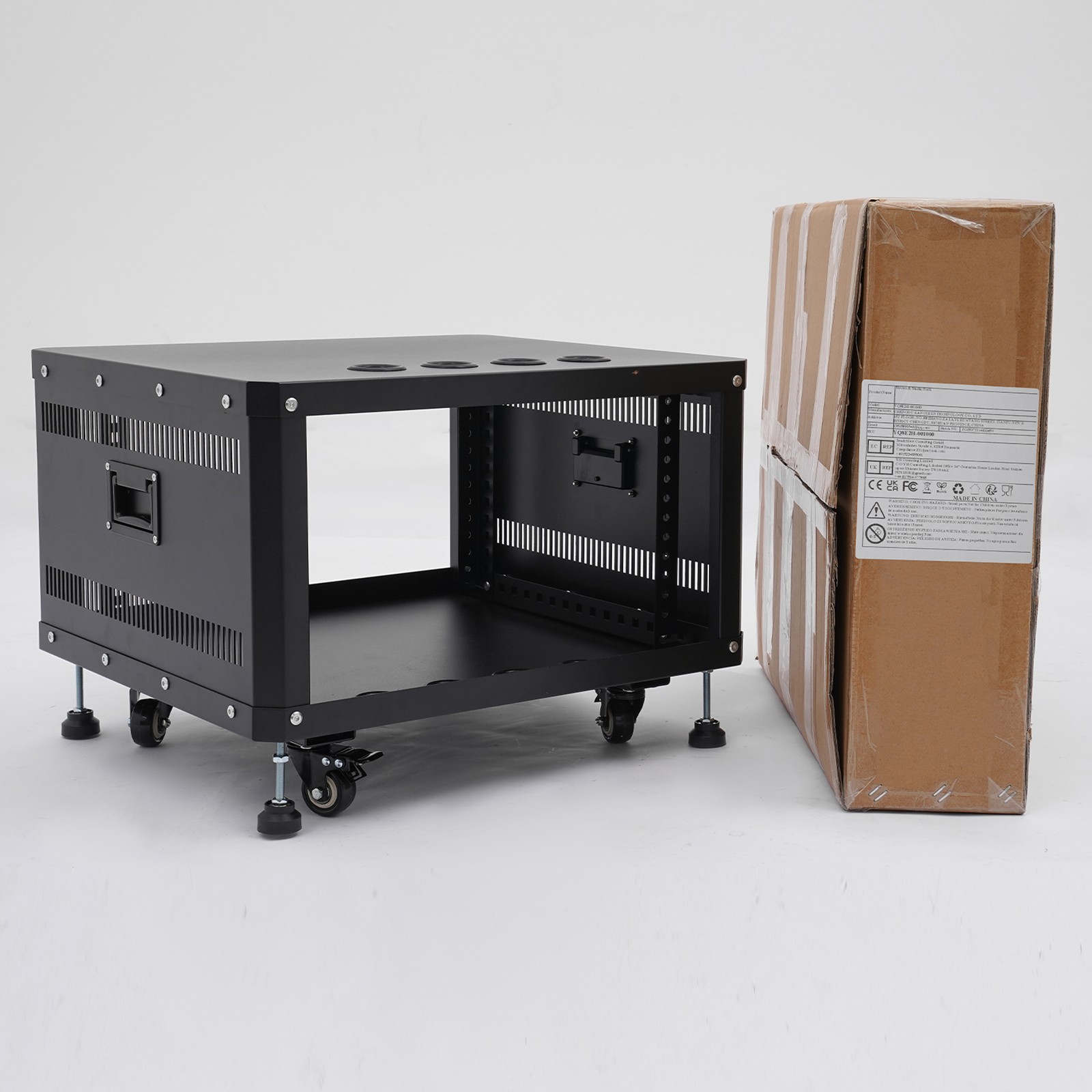 6U Stereo & Studio Rack w/ 4 Wheels, Rolling Network Cabinet Open Frame Rack