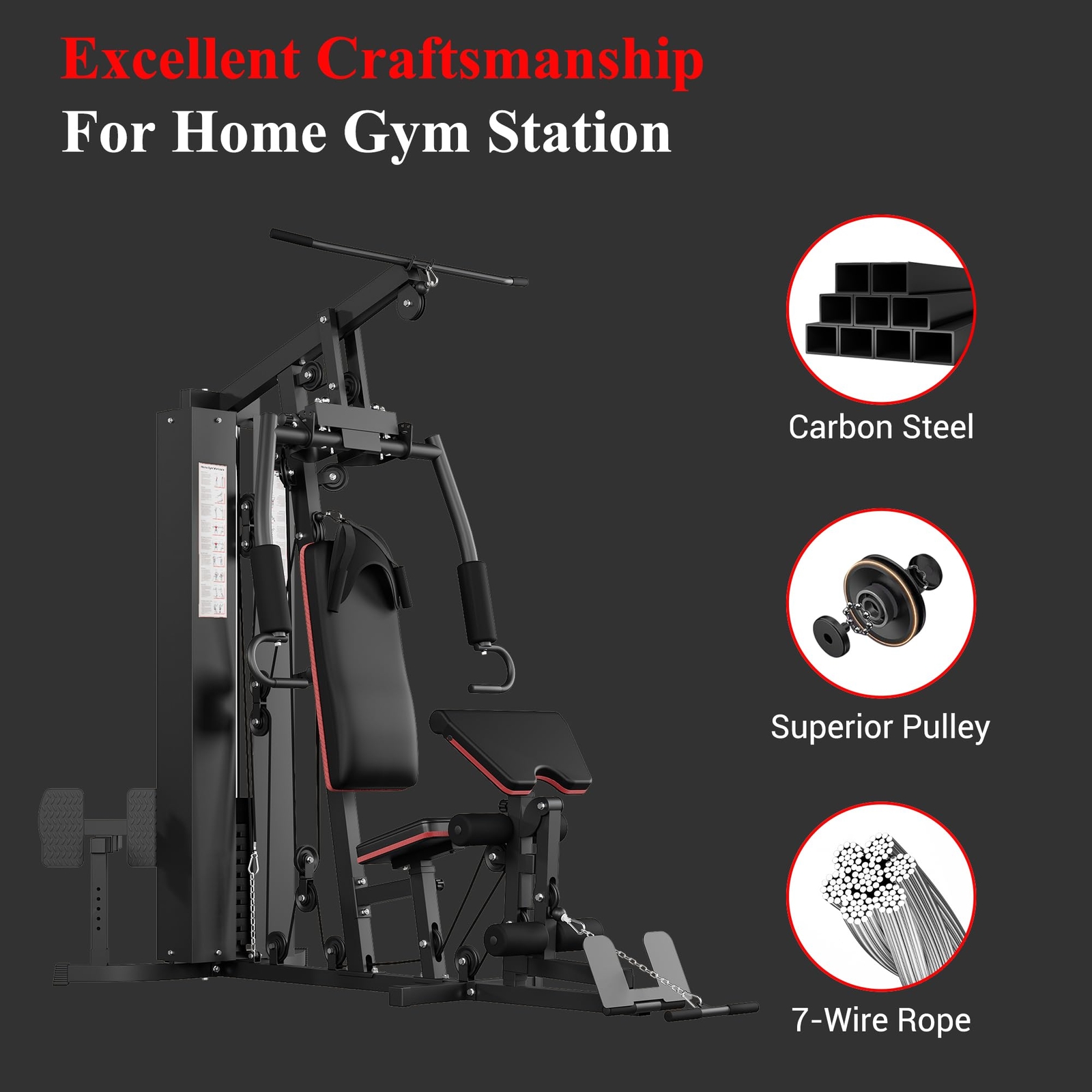 Multifunctional Home Gym Machine w/ Pulley System for Full Body Training Station