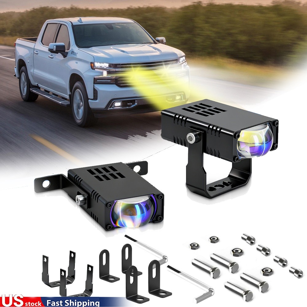2x Car Grille LED Lights (Dual Lens) 2 Color Lights 3 Modes Hi/Lo Beam with Fan