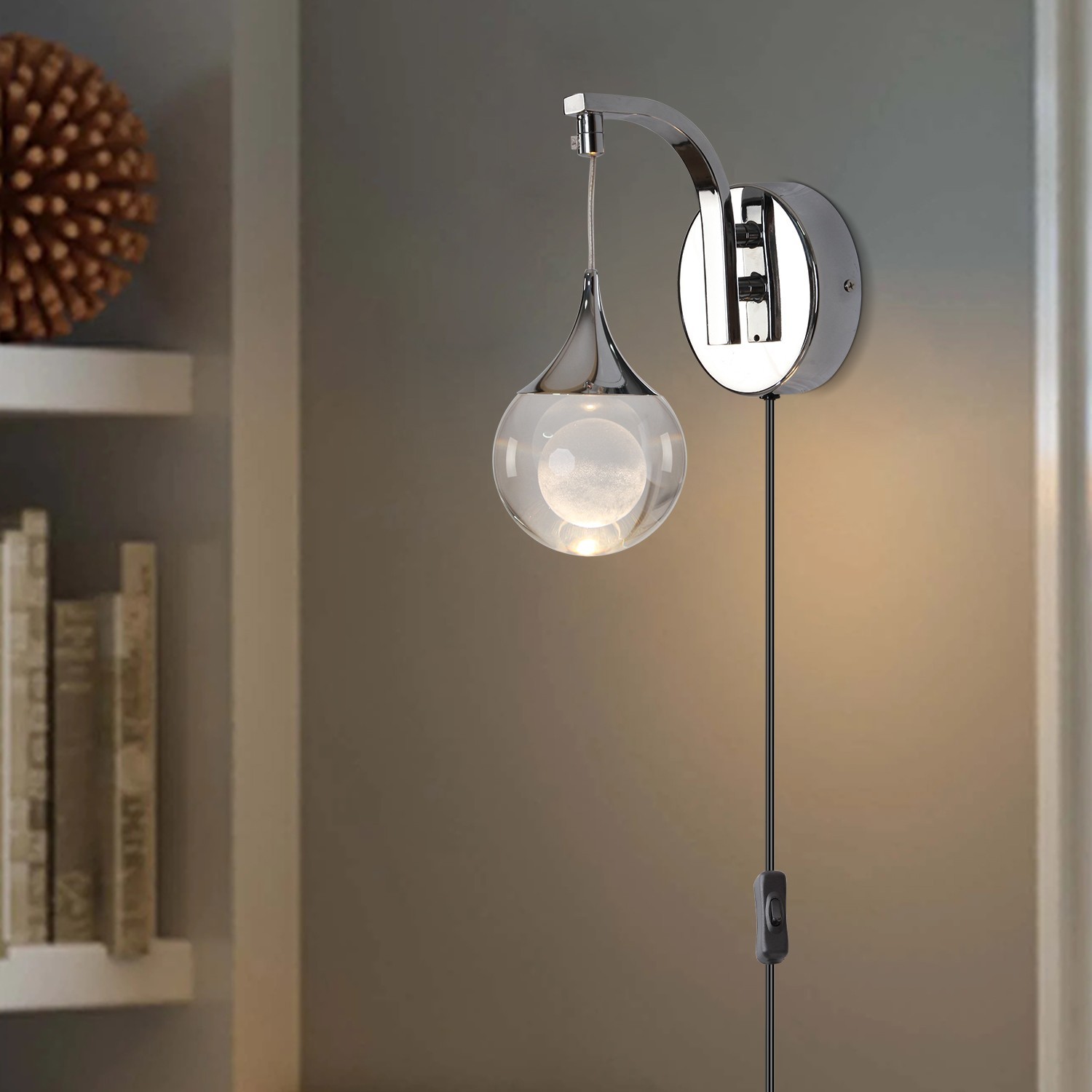 Modern LED Wall Sconce 5W Dimmable Wall Light with Plug for Living Room&Bathroom
