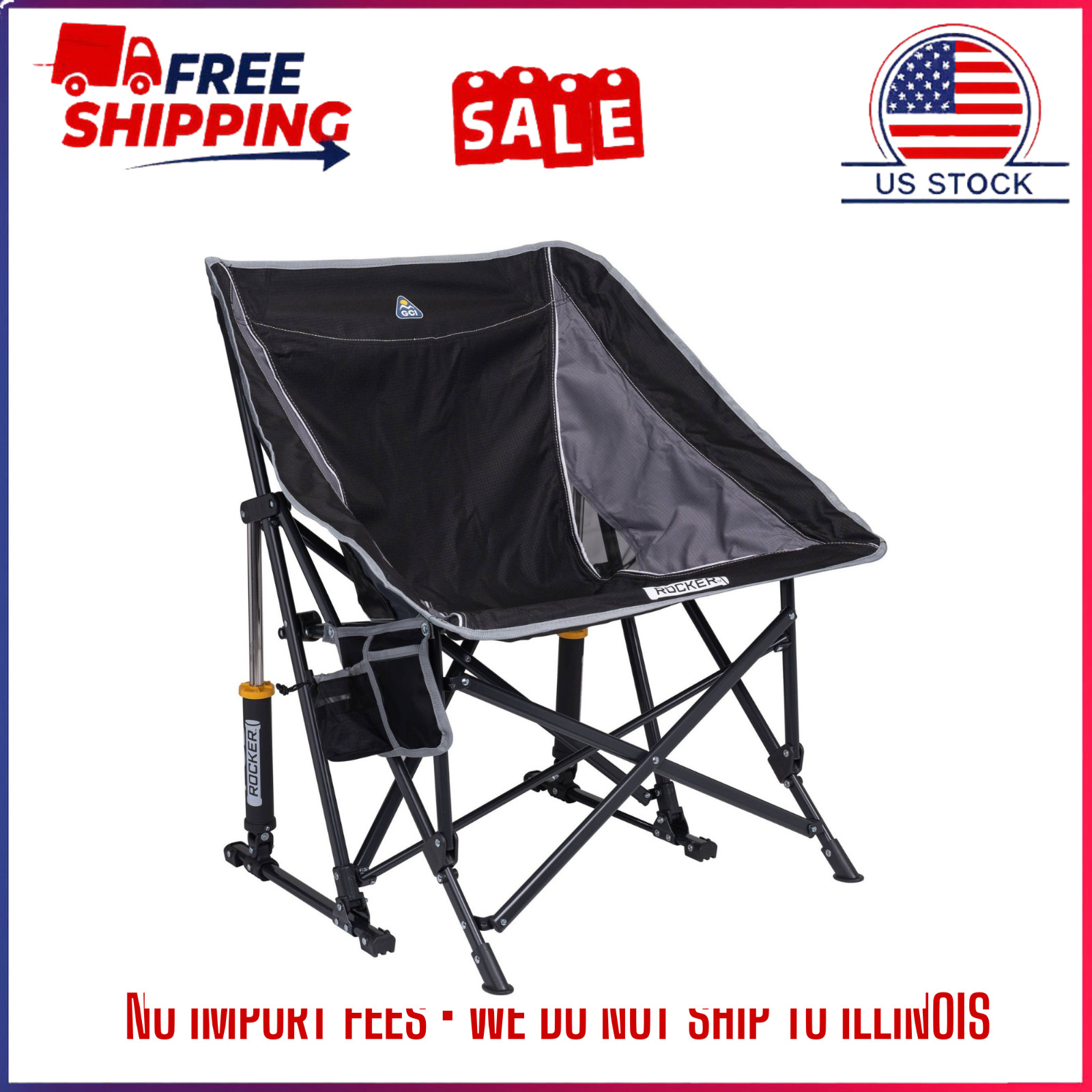 HOT SALE 2026 GCI Outdoor Pod Rocker Foldable Rocking Camp Chair, Black,US STOCK