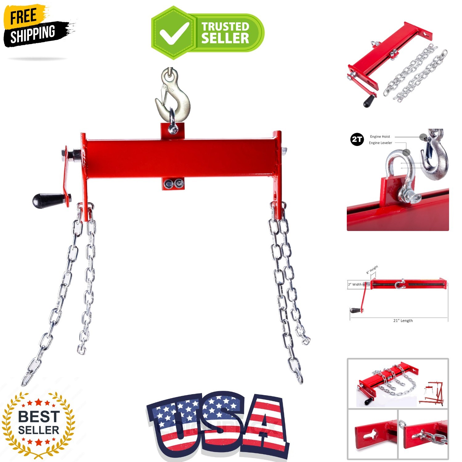 Engine Hoist Cherry Picker Engine Load Leveler Steel Chain Hoist for up to 2 ...