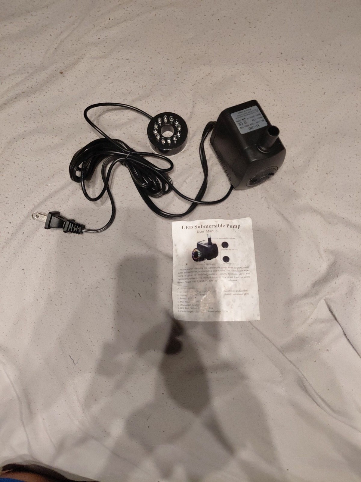 AT-380 15W Submersible Water Pump with 12 LED Lights for Aquarium and Fountain