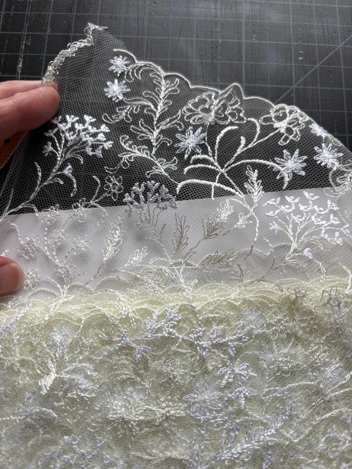 Embroidered Tulle Lace Trim 16 Yards Hammerle Vogel Ivory Floral Scallop Bridal