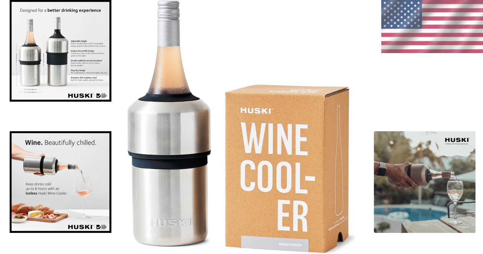 Next Generation Stainless Wine Cooler - Keeps Wine Perfectly Chilled 6 Hours