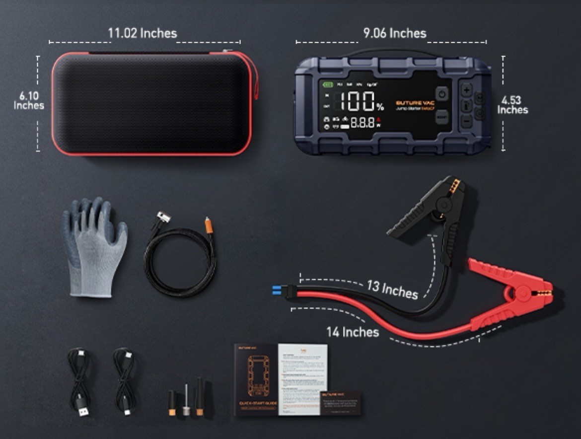 Buture Bet07 10-in-1 Car Battery Jump Starter & Air Compressor 8000A 160PSI 45W.