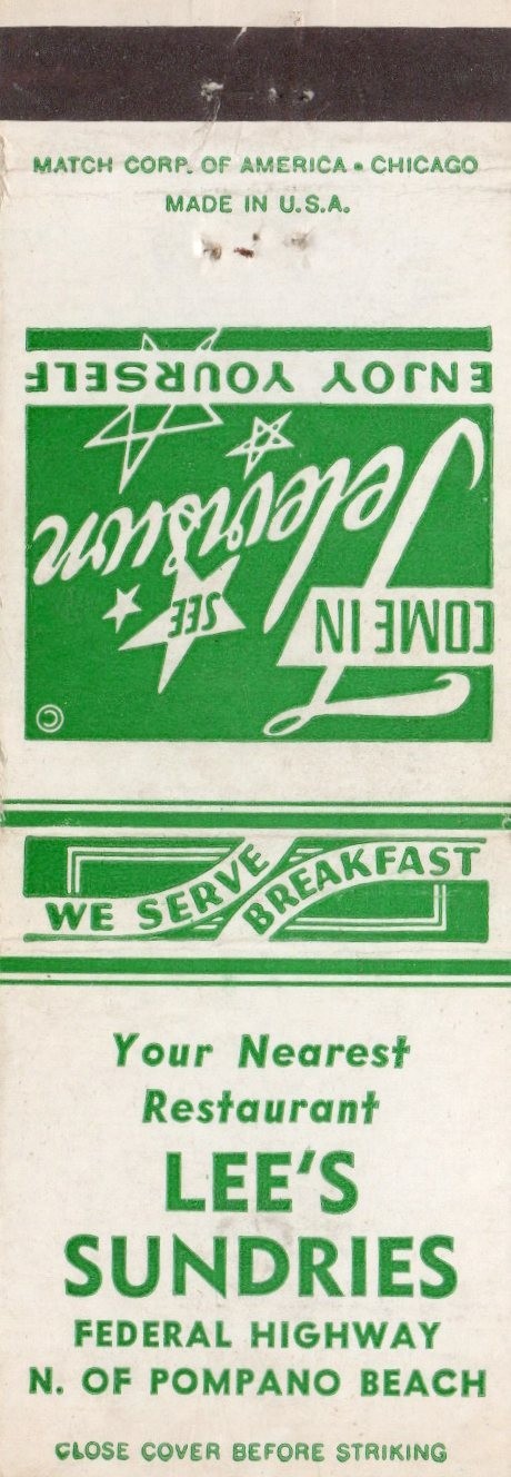 Vintage Matchcover  Lee's Sundries Pompano Beach