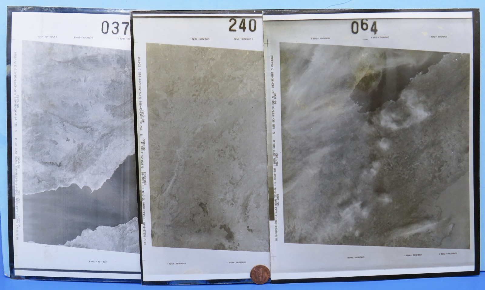 NASA PHOTO Trio '72 vtg Orbital Images, Possibly LANDSAT ERTS-1 8 x 10" B & W