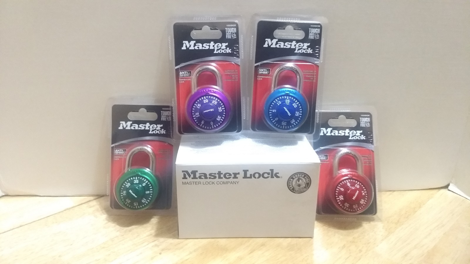 Master Lock Anti Shim Combination Lock, Blue, Red, Purple, Green, Qty 4, 1530DCM