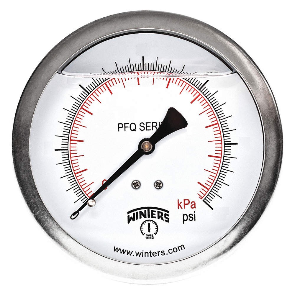 WINTERS PFQ1555 Pressure Gauge,4" Dial Size,Silver 491D88