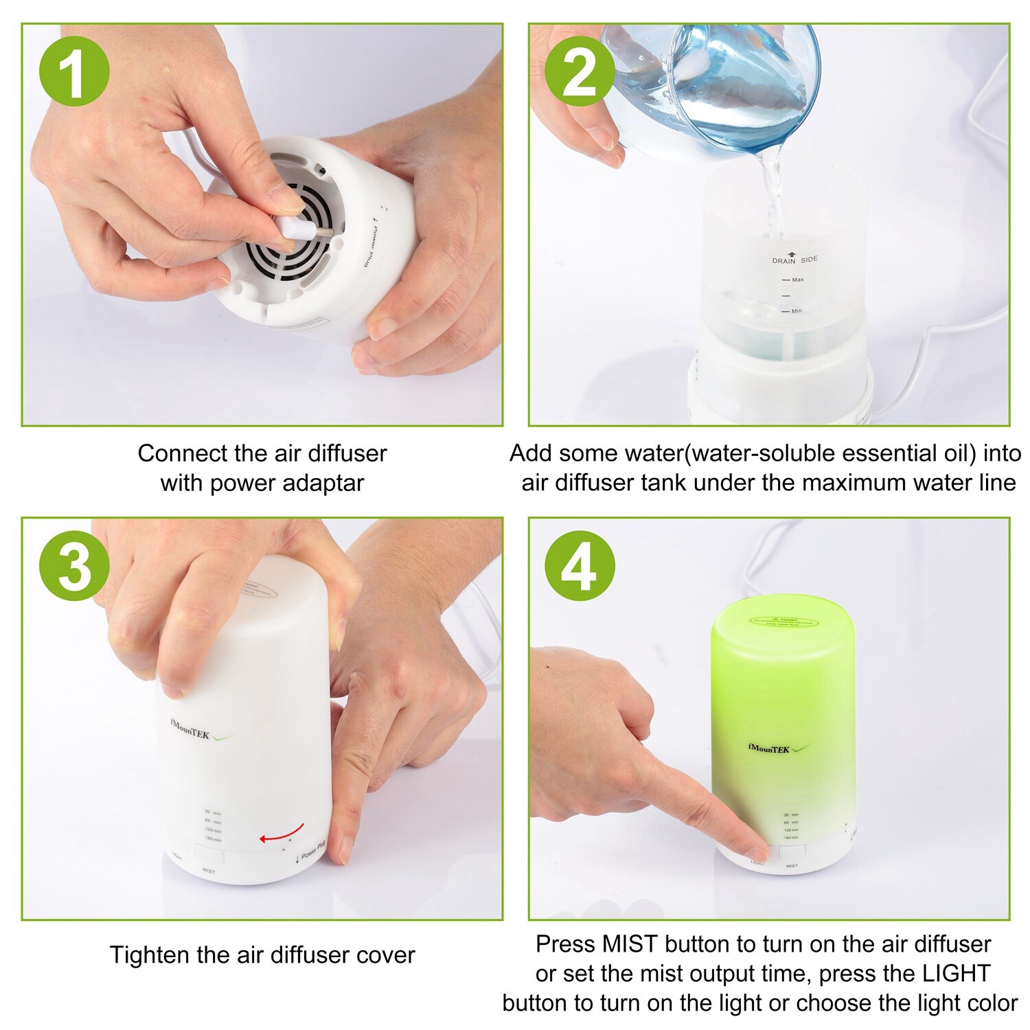 2Pack Mini Ultrasonic Cool Mist Humidifier Essential Diffuser w/ 7 Color 4 Timer