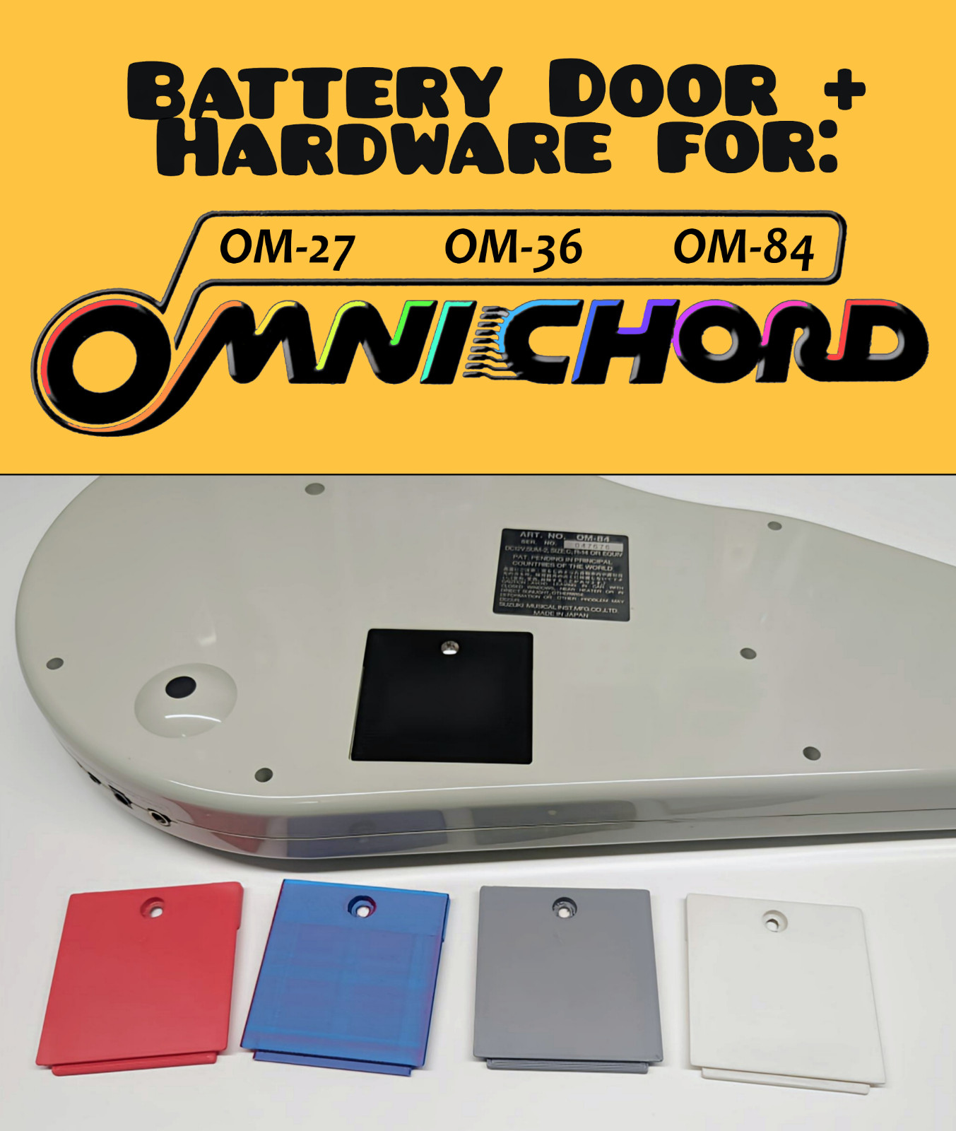 Battery Cover Door for Suzuki Omnichord OM-84, OM-36, OM-27, Ships FAST from USA