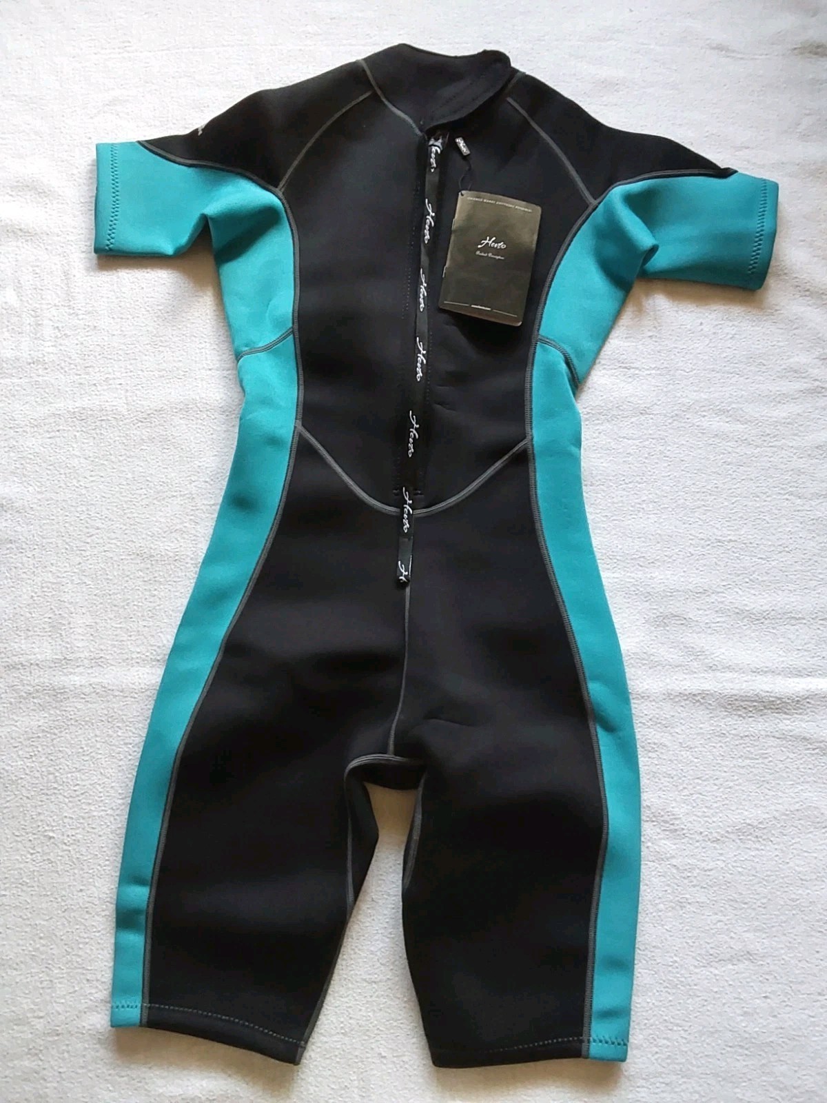 Herto Guardian Womens Black Turquoise Front Zip Wetsuit NWT Water Sports Sz 10