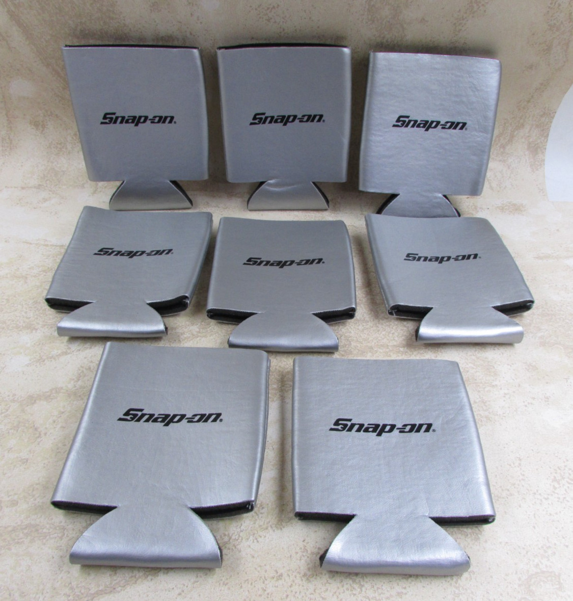8 PACK Snap On Tools Foam 12 oz. Beer, Soda, Pop, Can Coolers Gray Black Logo