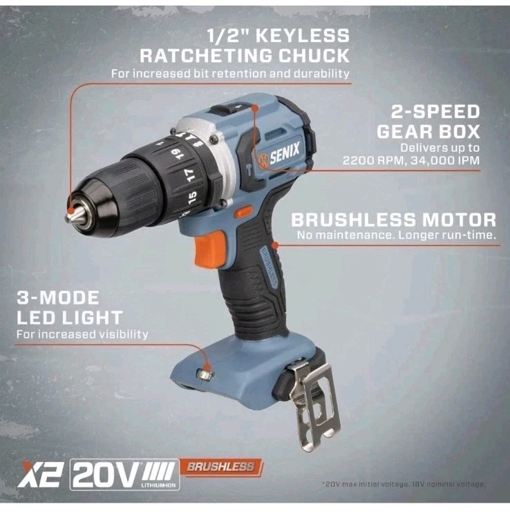 SENIX X2 20V Brushless Cordless 2-Tool Kit Drill/Driver Impact Driver S2K2B2-01