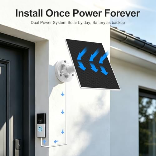 Solar Panel Charger for Ring Doorbell, Built-in 4000mAh Battery for White