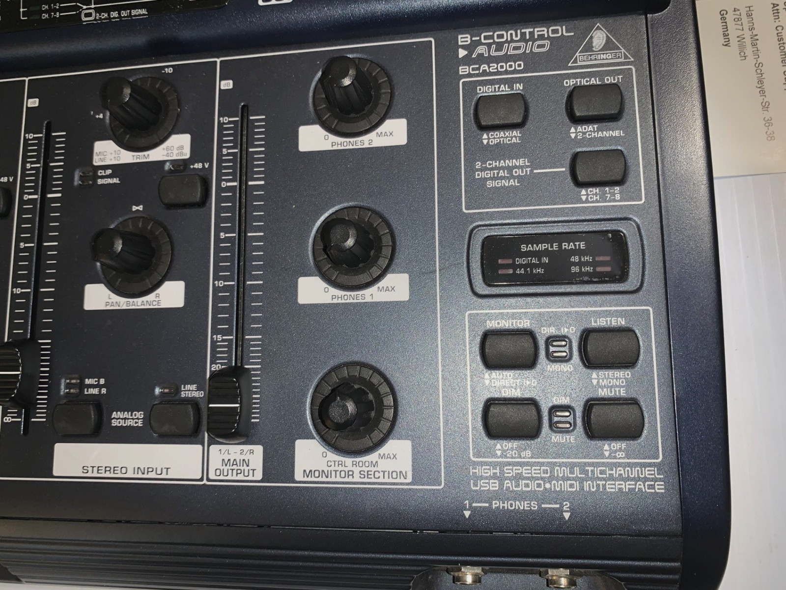 Behringer B-Control Audio & MIDI Control Interface BCA2000 w/ Manual & Driver CD