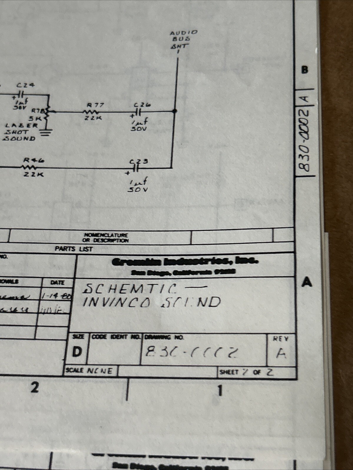 Invinco Gremlin Schematic video game arcade game manual