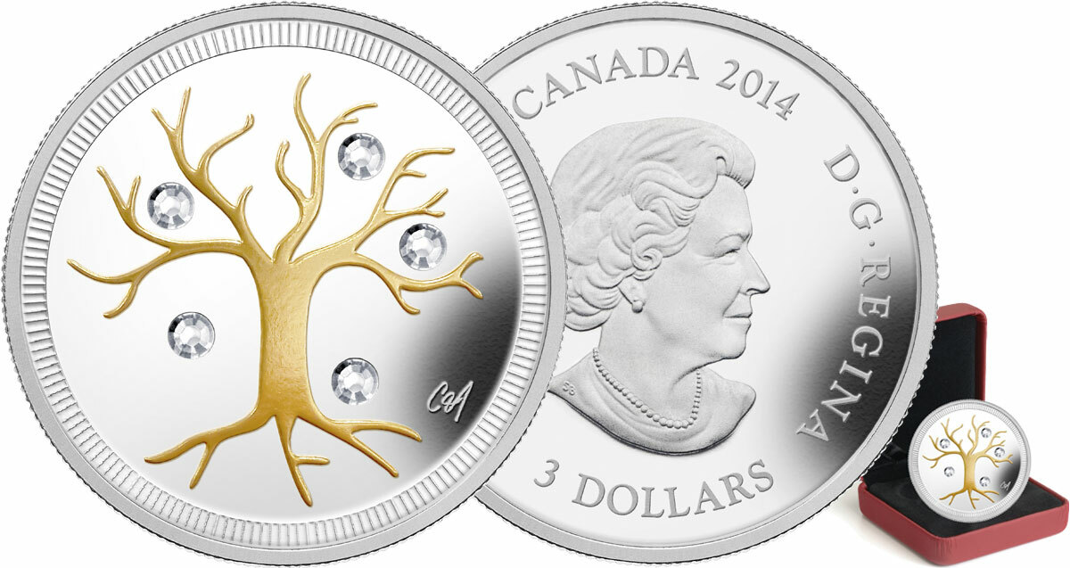 2014 Jewel of Life $3 Canadian Silver Coin with Swarovski crystals