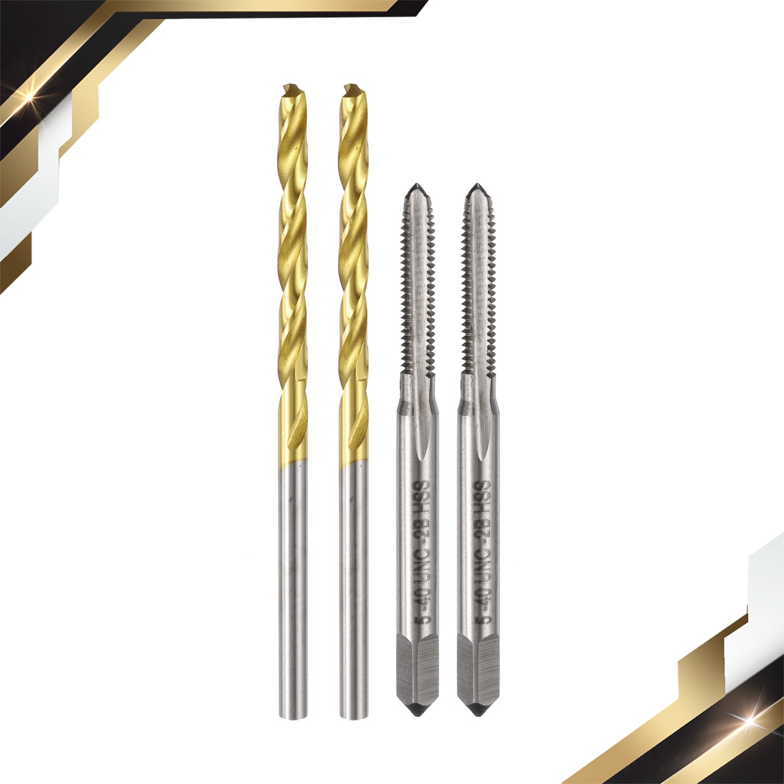 2pcs 5-40 UNC Straight Flute Tap Uncoated 2pcs 2.6mm Drill Bit Ti-Coated Set