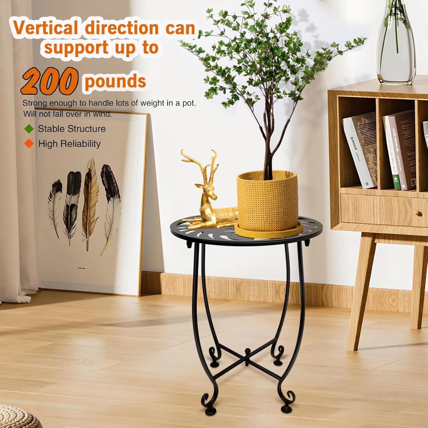 Outdoor Side Table for Small Spaces, Versatile 14 Inch round Metal End Table for