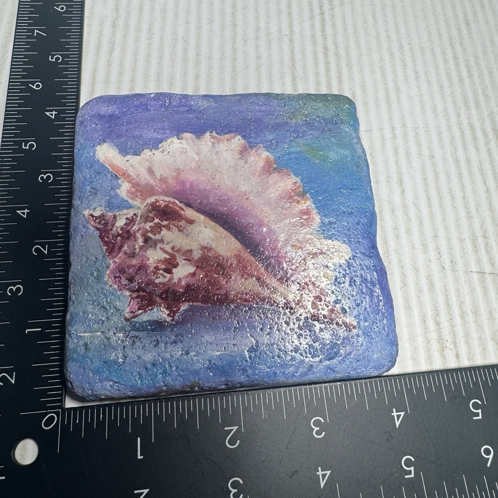 Coastal Seashell Hand Painted Signed Wall Tile 4”x4” Signed