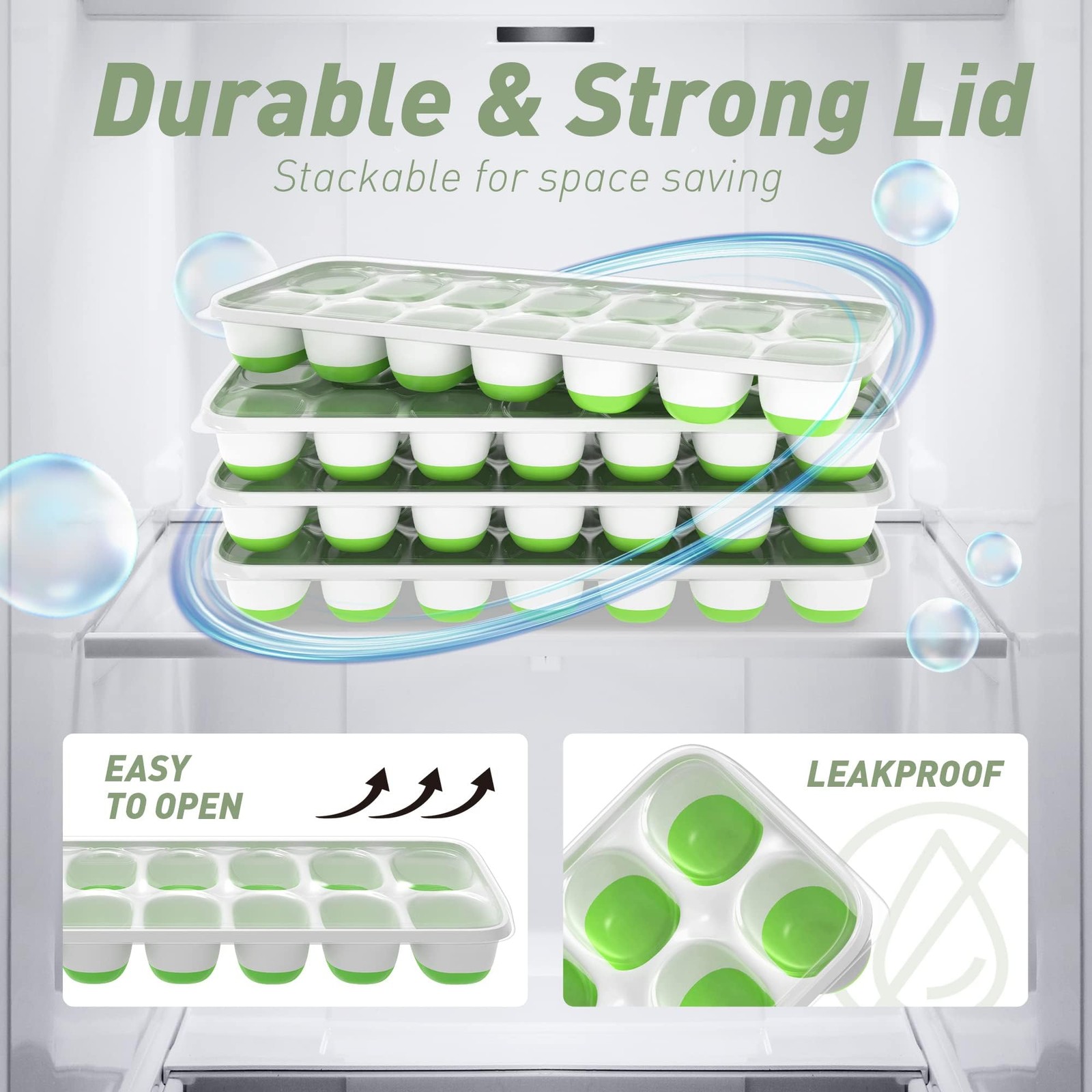 Chefaide Ice Cube Tray Lid 4 Packs 56 Cubes Durable Stackable Ice Cube Trays