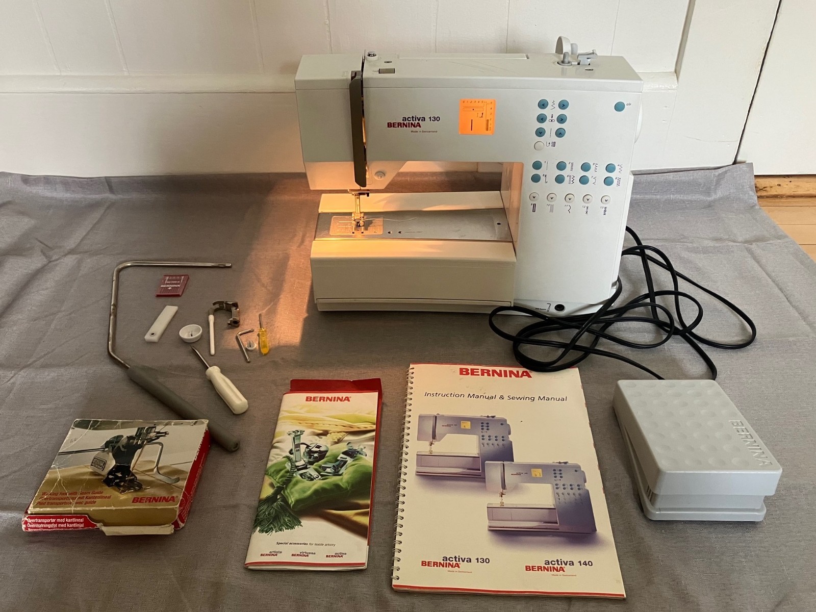 BERNINA Activa 130 Sewing Machine w/ Foot Pedal, Cover, Manual, & Accessories