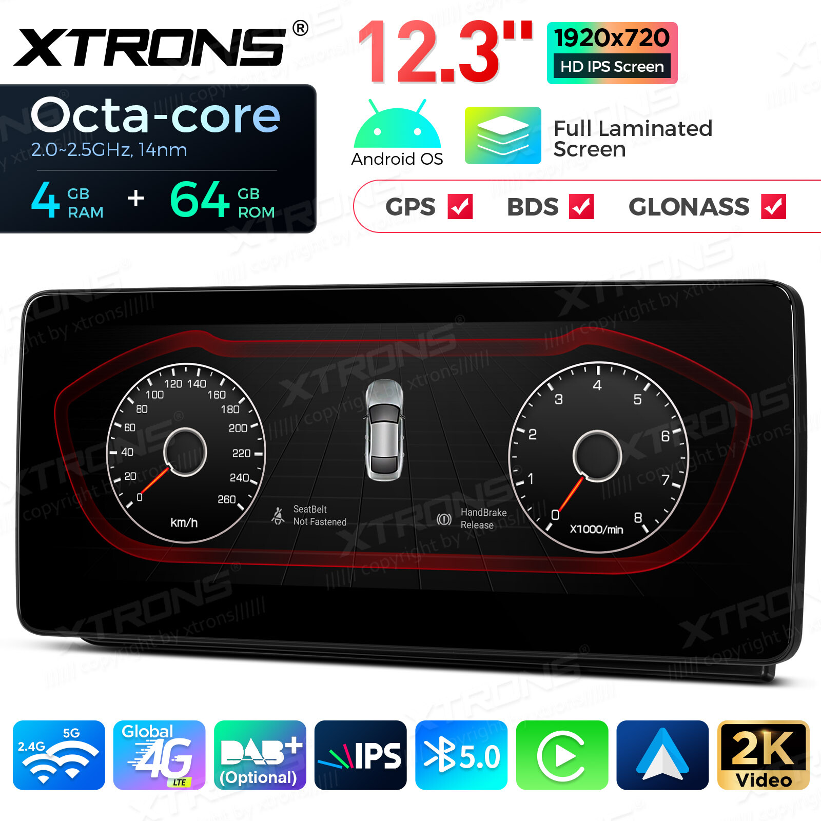 12.3" Screen for Audi A4 A5 Car Stereo Navigation GPS Octa Core Bluetooth 4G 64G