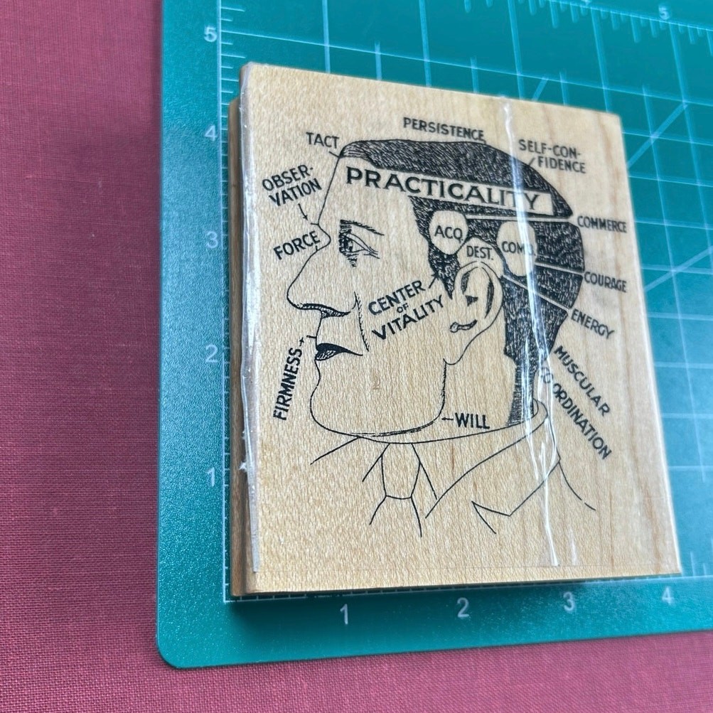 Unique Rubber Stamp- Fabio Martini- Practicality- preowned- 4x3.5" Tin Can Mail