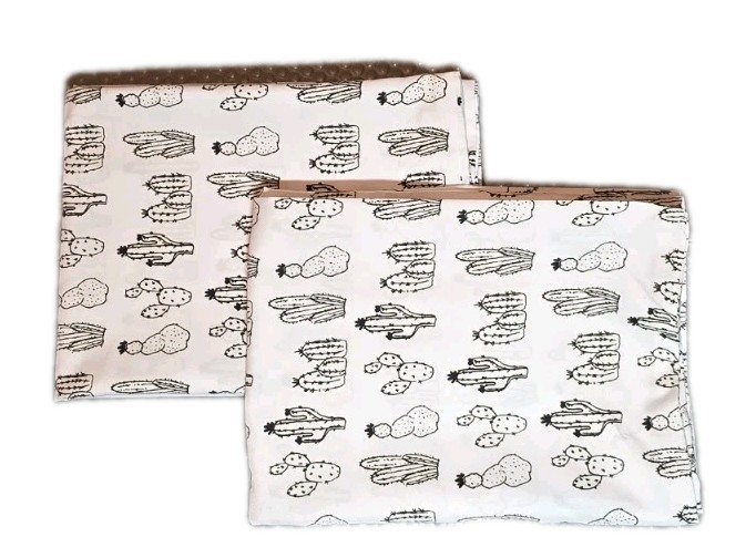 Set of 2 White Pillowcases W Black Cactus. 100% Polyester 19.5 X 30 Standard