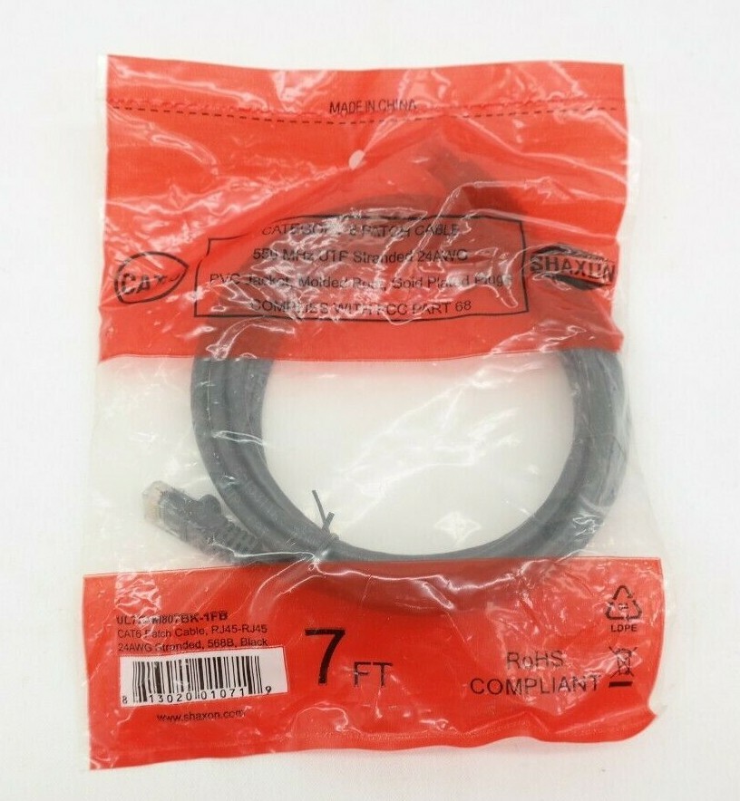 Shaxon Cat 6 Patch Cable 7ft Black 24AWG  TF