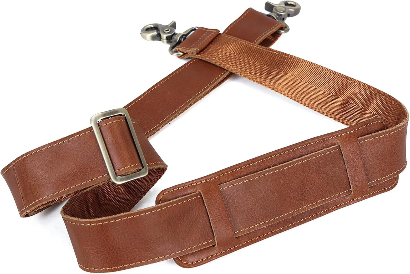 Leather Shoulder Strap with Metal Hooks Adjustable Replacement Bag Strap for